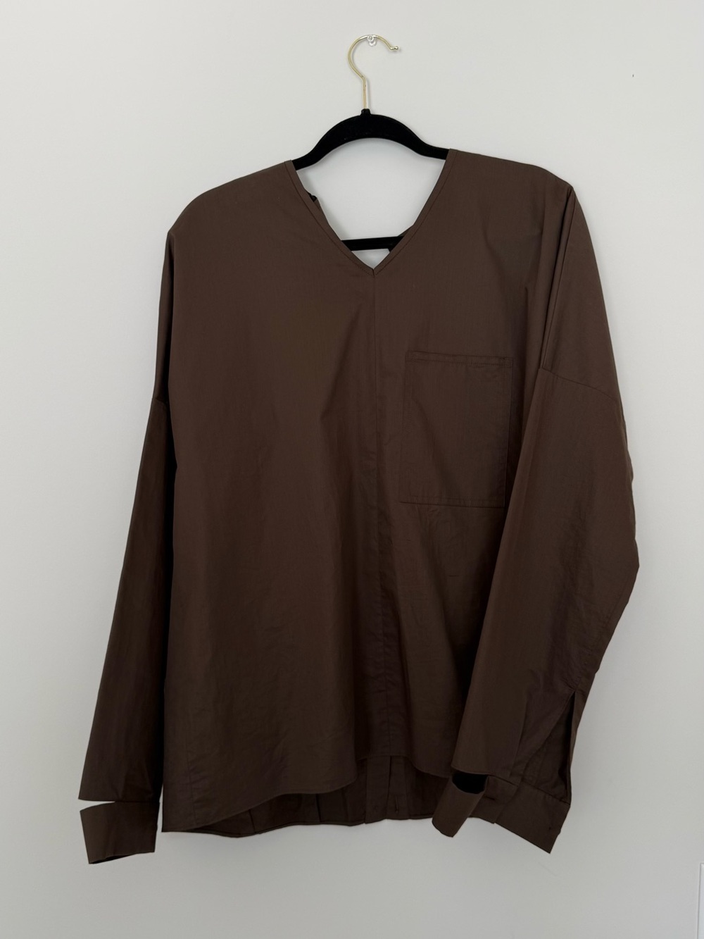 NWT Tibi Eco Poplin V-Neck Dolman Top | Brown | Size M